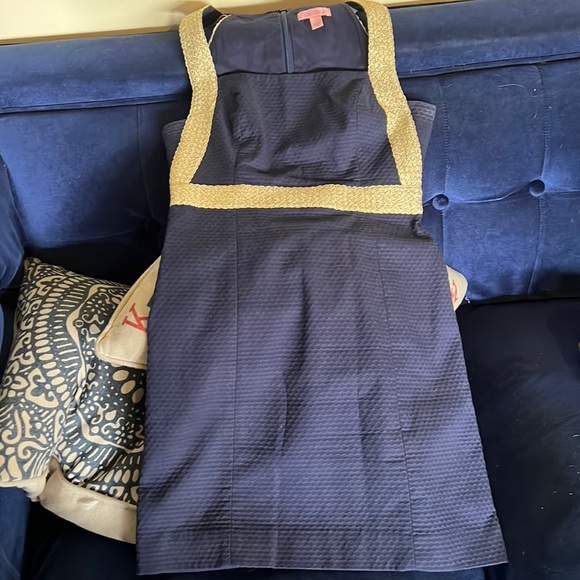 Lilly Pulitzer Navy & Gold Metallic Shift Dress - Picture 3 of 10